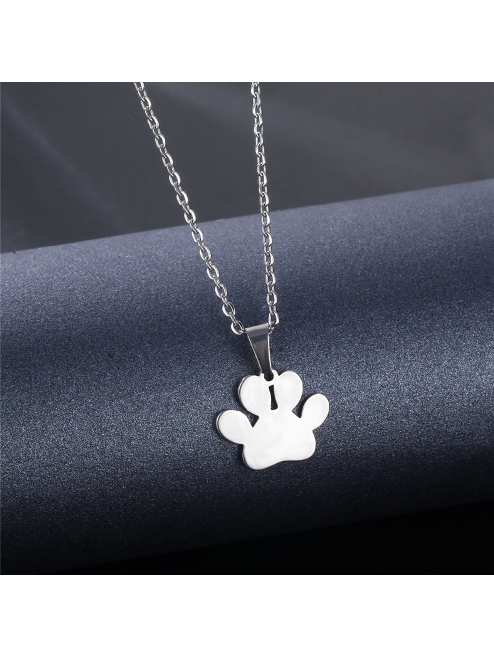 Stainless Steel Silver Paw Print Necklace